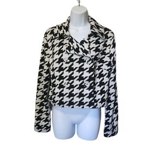 Grace Elements Cropped Houndstooth Black White Jacket Size M